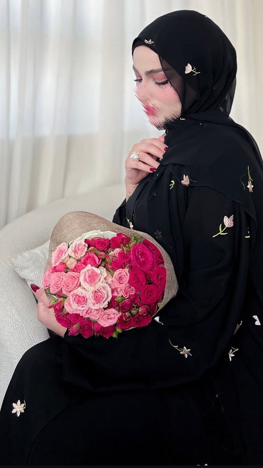 عباية ورد لون اسود 01
