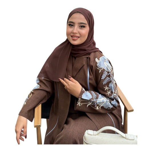 84 Brown Abaya With Flowers
